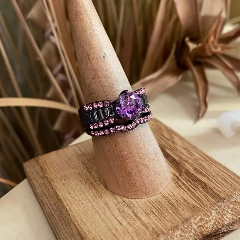 IP Coffee Stainless Steel AAA Grade CZ Amethyst Ring